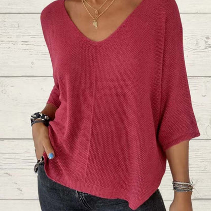 🔥Hot Sales - 49% OFF💕Women's Batwing Sleeve Solid Color V-Neck Knit Top