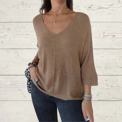 🔥Hot Sales - 49% OFF💕Women's Batwing Sleeve Solid Color V-Neck Knit Top