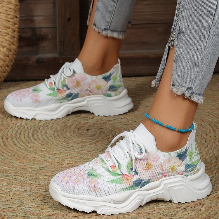 🎁Limited time 49% OFF⏳Floral Print Lace-up Breathable Orthopedic Sneakers