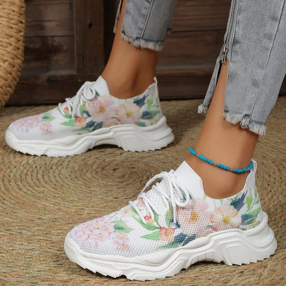 🎁Limited time 49% OFF⏳Floral Print Lace-up Breathable Orthopedic Sneakers