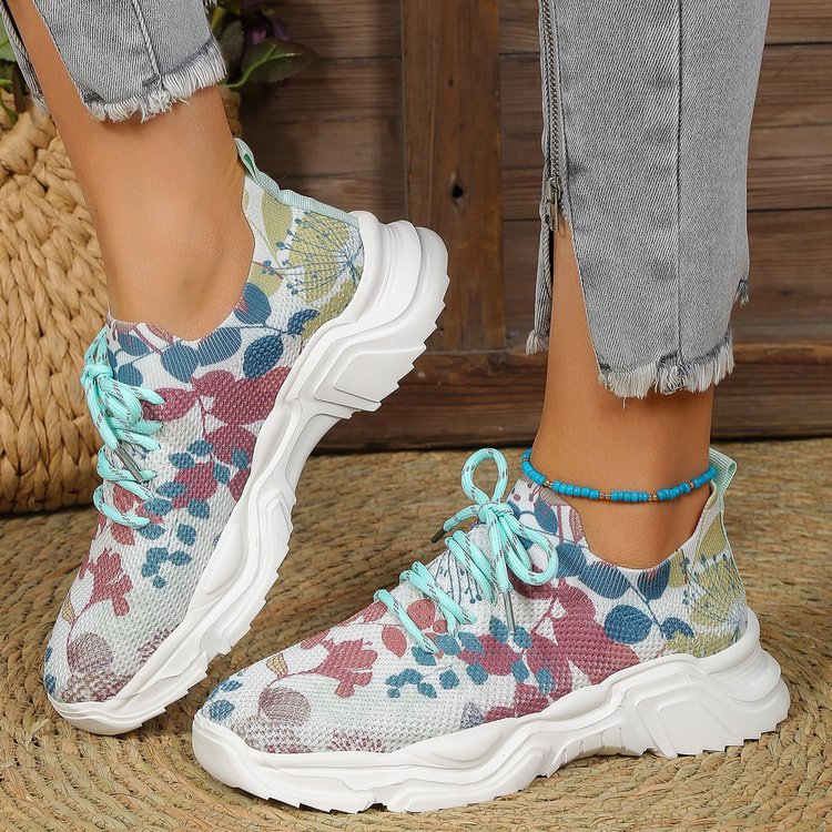 🎁Limited time 49% OFF⏳Floral Print Lace-up Breathable Orthopedic Sneakers