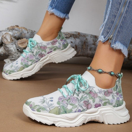 🎁Limited time 49% OFF⏳Floral Print Lace-up Breathable Orthopedic Sneakers