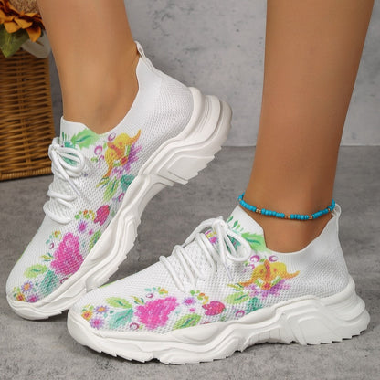 🎁Limited time 49% OFF⏳Floral Print Lace-up Breathable Orthopedic Sneakers