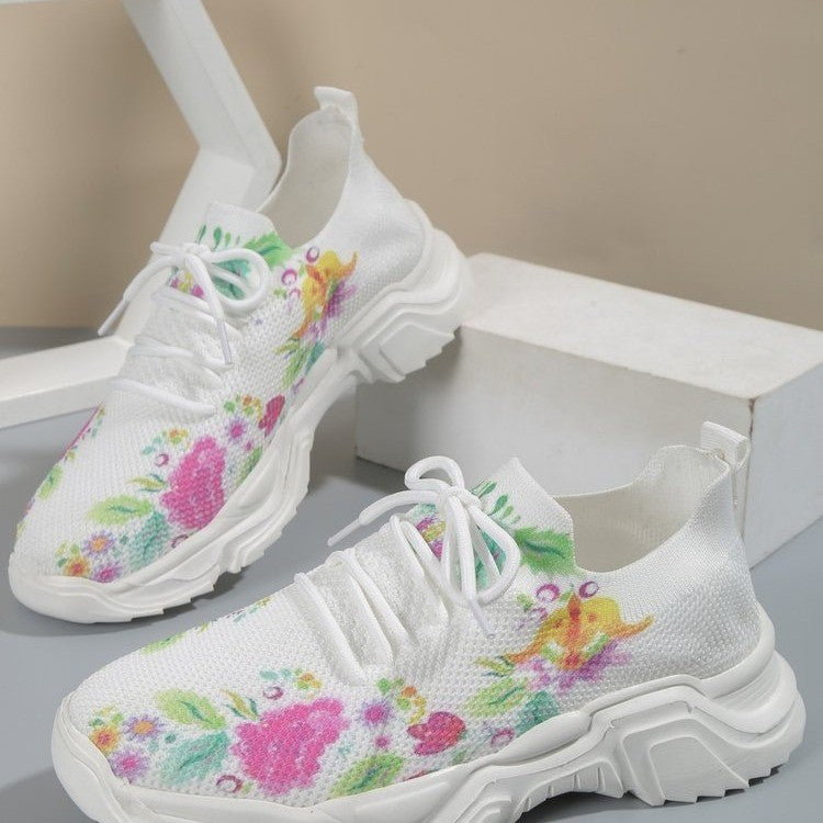 🎁Limited time 49% OFF⏳Floral Print Lace-up Breathable Orthopedic Sneakers