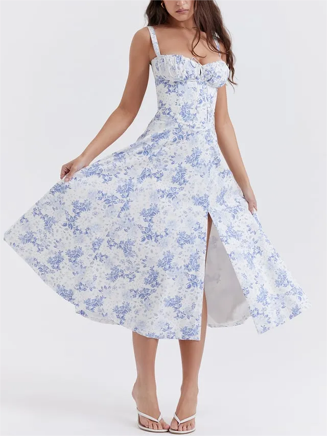 🌸Strapless dress with floral print at the waist🌺