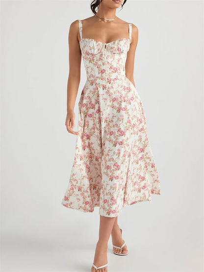🌸Strapless dress with floral print at the waist🌺