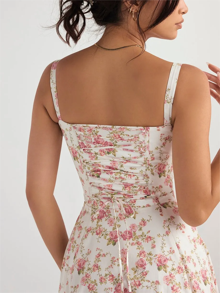 🌸Strapless dress with floral print at the waist🌺