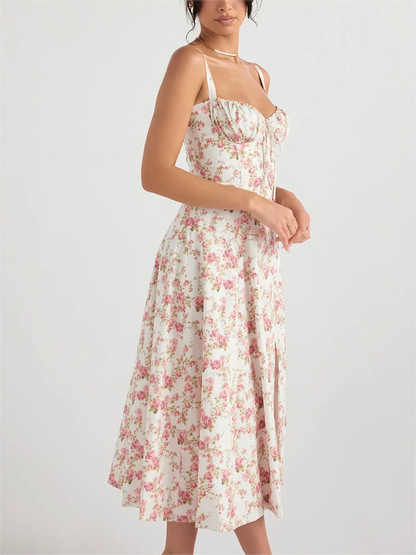 🌸Strapless dress with floral print at the waist🌺