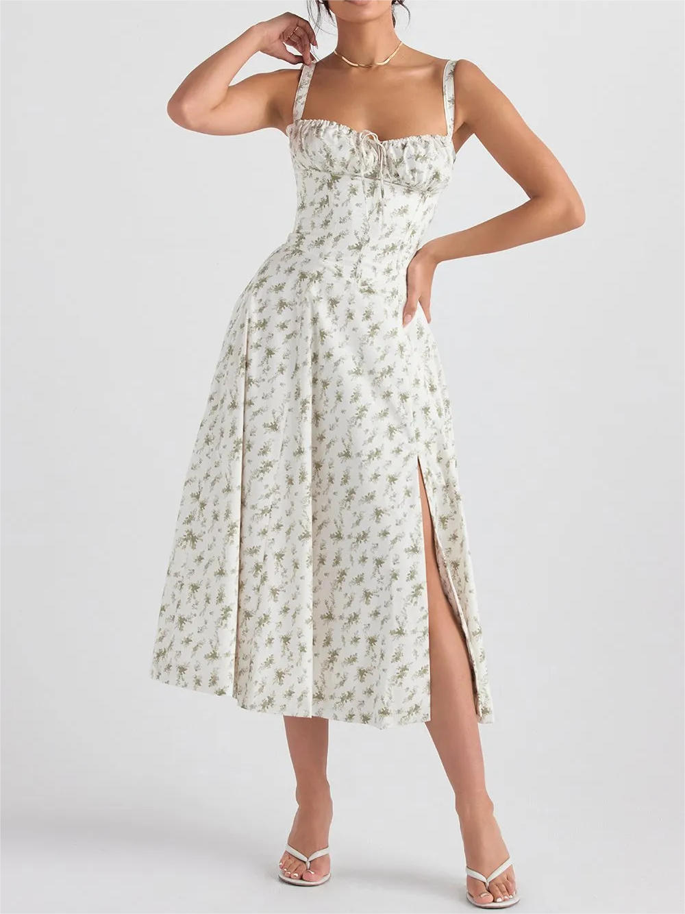 🌸Strapless dress with floral print at the waist🌺