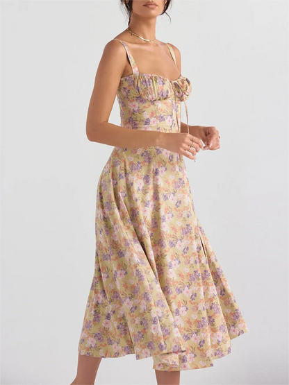 🌸Strapless dress with floral print at the waist🌺
