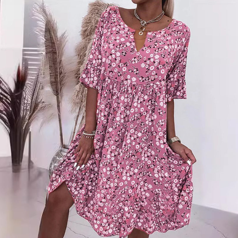 🌸49% off👗- Women's trendy V-neck half sleeve floral dress