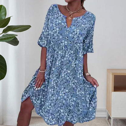 🌸49% off👗- Women's trendy V-neck half sleeve floral dress