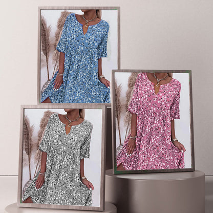 🌸49% off👗- Women's trendy V-neck half sleeve floral dress