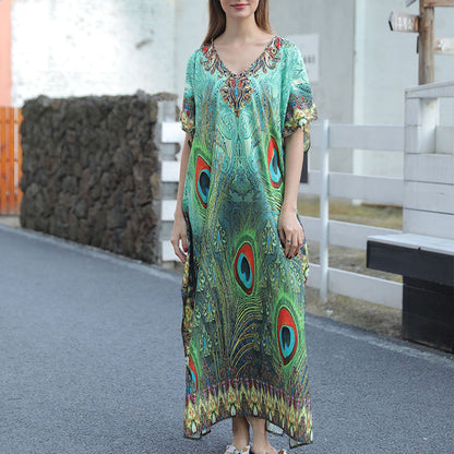🏖️Big sale 2024💥Beach blouse with feather print for women👗