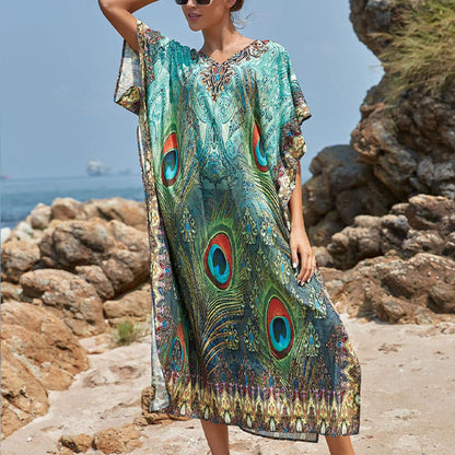🏖️Big sale 2024💥Beach blouse with feather print for women👗