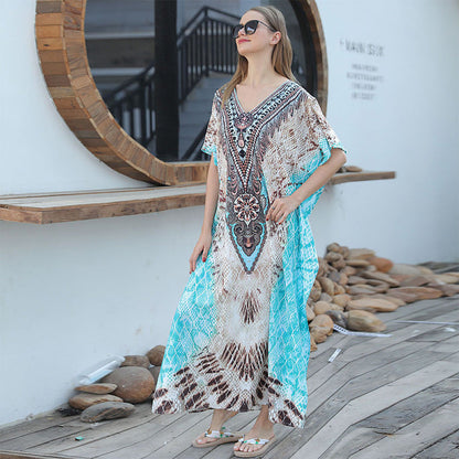 🏖️Big sale 2024💥Beach blouse with feather print for women👗