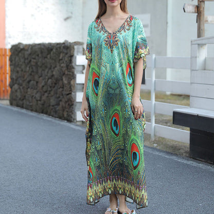 🏖️Big sale 2024💥Beach blouse with feather print for women👗