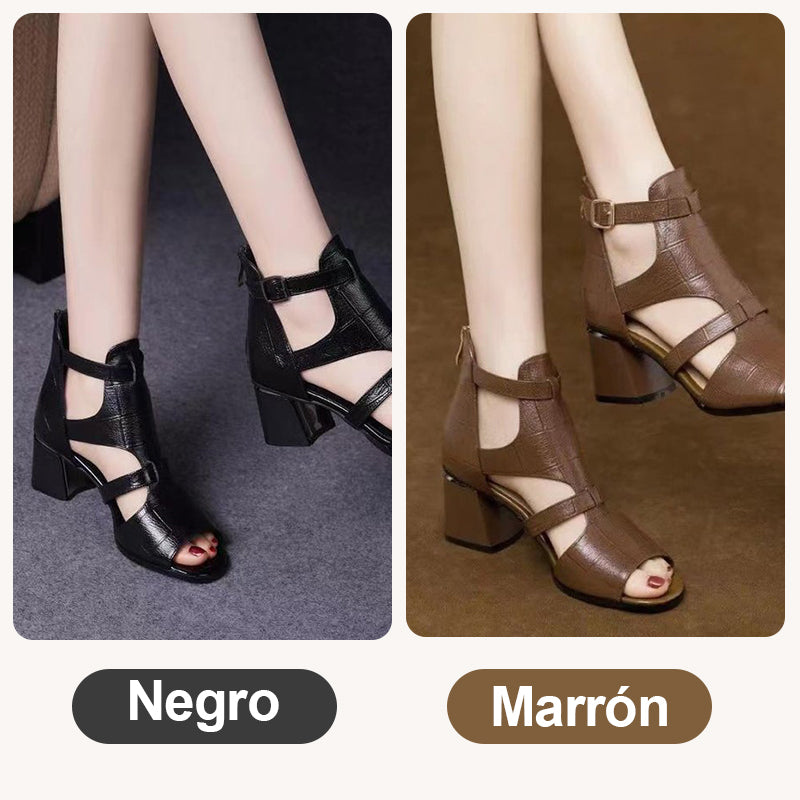 👡[35-40] 2024 New Soft Bottom Hollow Chunky Heel Soft Leather Roman Sandals
