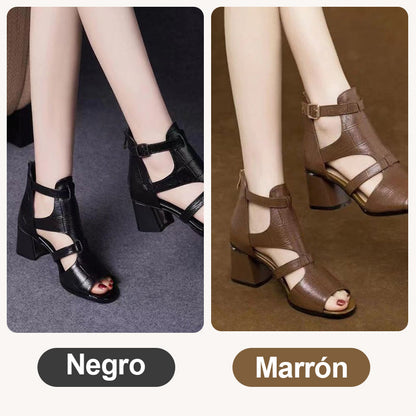 👡[35-40] 2024 New Soft Bottom Hollow Chunky Heel Soft Leather Roman Sandals