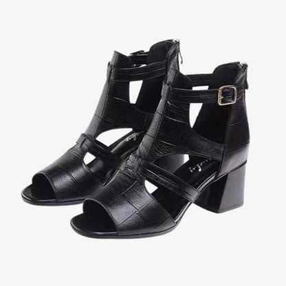 👡[35-40] 2024 New Soft Bottom Hollow Chunky Heel Soft Leather Roman Sandals