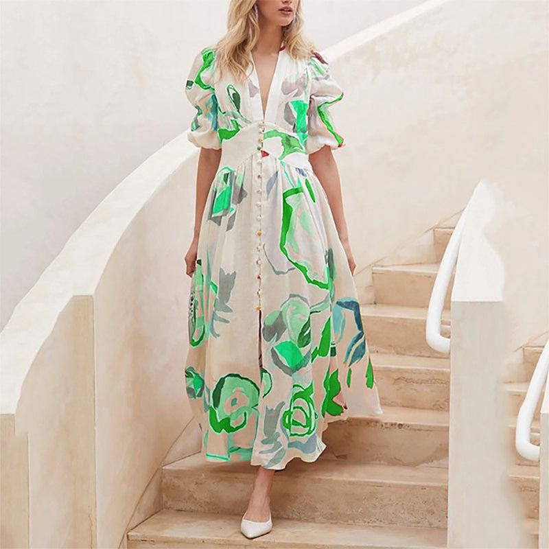 🌸Elegant maxi dress with rose pattern for women💕
