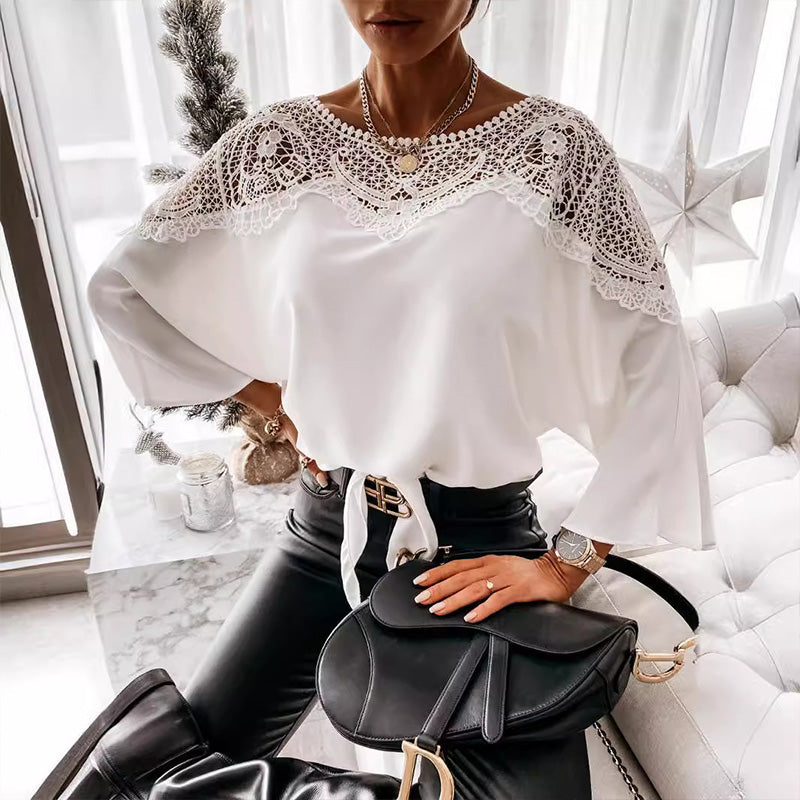 🔥Promotion - 49% discount🎉Women's Autumn 3/4 Sleeves Sexy Lace Sewn Elegant Vintage Style Blouse.