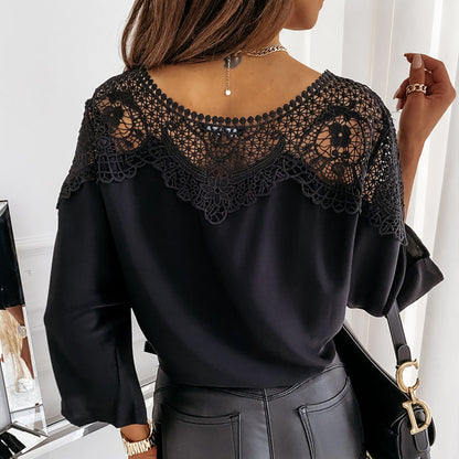 🔥Promotion - 49% discount🎉Women's Autumn 3/4 Sleeves Sexy Lace Sewn Elegant Vintage Style Blouse.