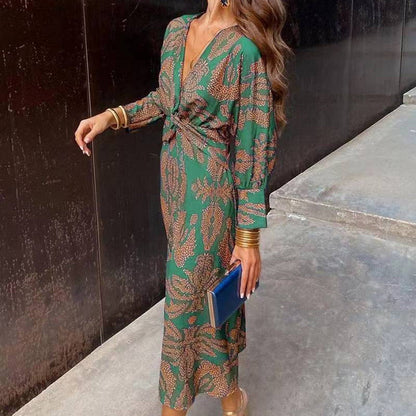 💥Hot Sales-49% OFF🔥Deep V Neck Midi Dress with Long Sleeves