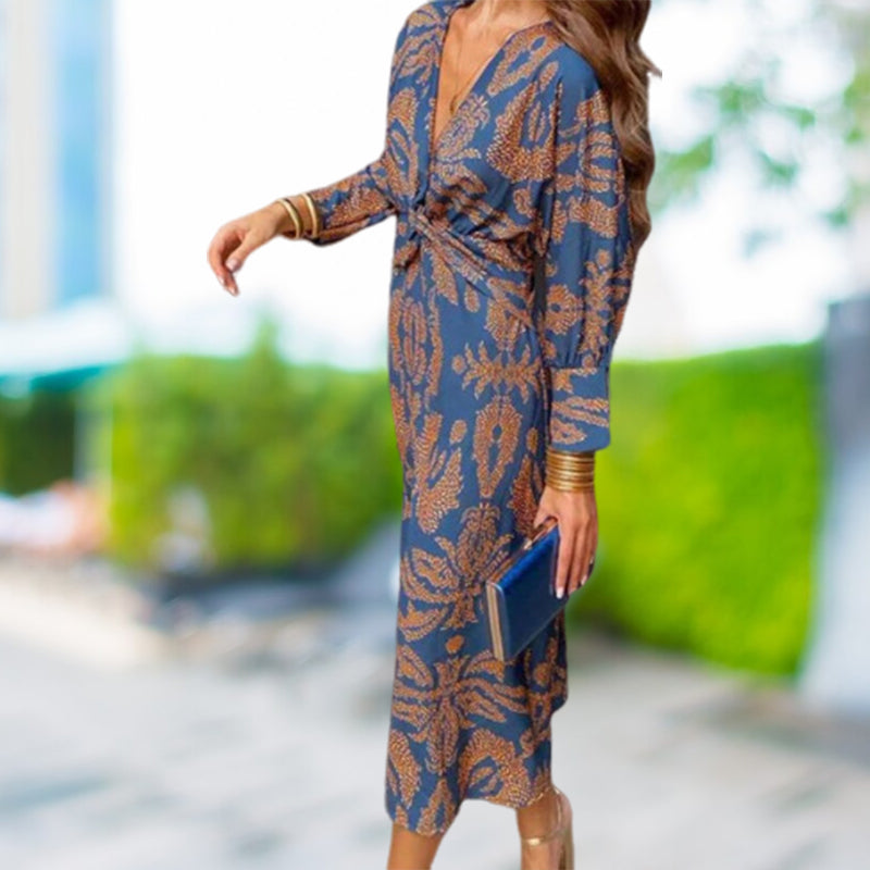 💥Hot Sales-49% OFF🔥Deep V Neck Midi Dress with Long Sleeves
