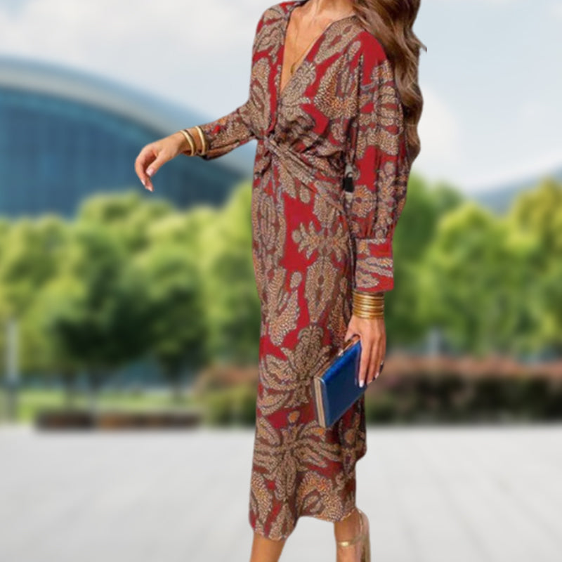 💥Hot Sales-49% OFF🔥Deep V Neck Midi Dress with Long Sleeves
