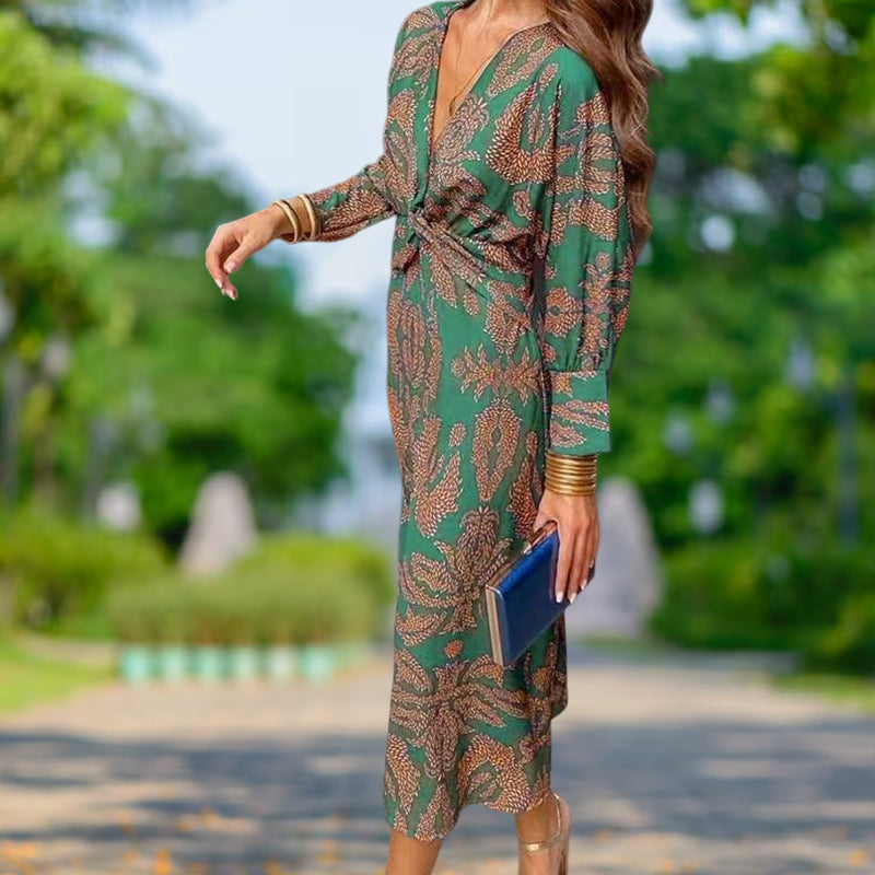 💥Hot Sales-49% OFF🔥Deep V Neck Midi Dress with Long Sleeves