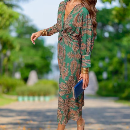💥Hot Sales-49% OFF🔥Deep V Neck Midi Dress with Long Sleeves
