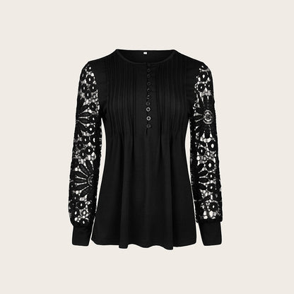 💥Sale 49% discount💕Blouse with floral pattern, long sleeve, V-neckline and lace