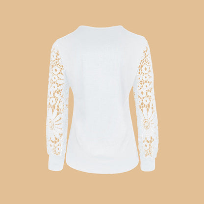 💥Sale 49% discount💕Blouse with floral pattern, long sleeve, V-neckline and lace