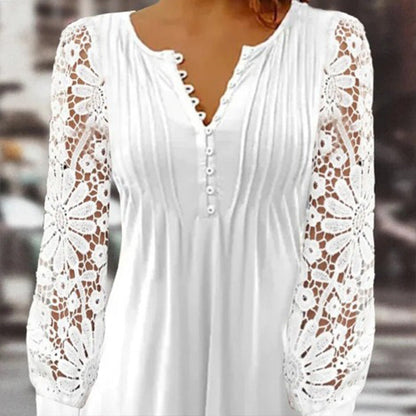 💥Sale 49% discount💕Blouse with floral pattern, long sleeve, V-neckline and lace