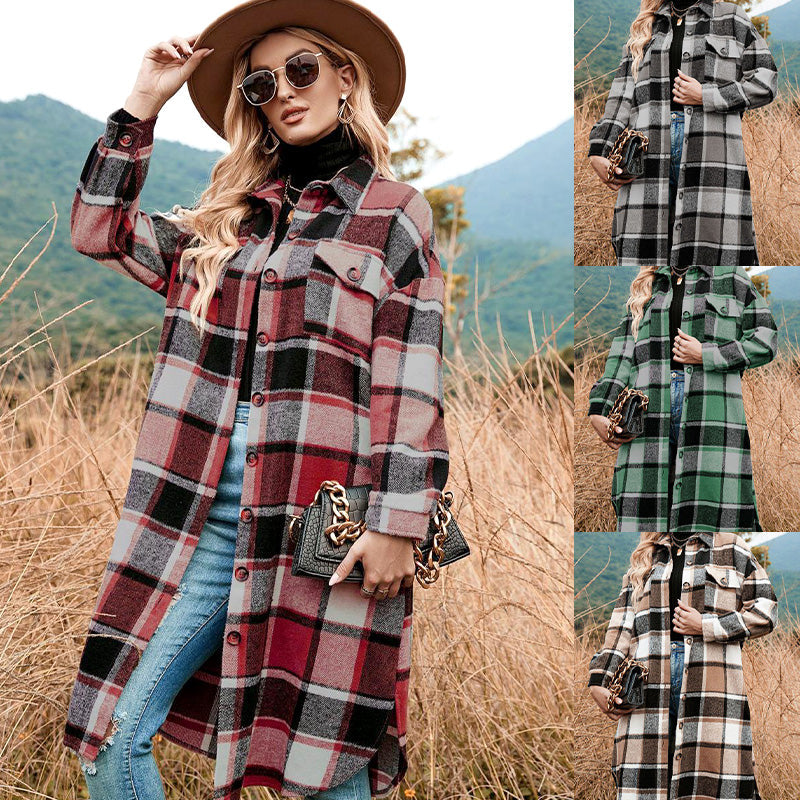💥Limit Time 49% OFF💕Women's Plaid Print Long Sleeve Warm Tweed Coat
