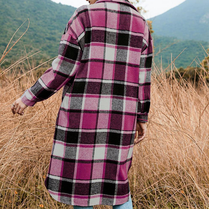 💥Limit Time 49% OFF💕Women's Plaid Print Long Sleeve Warm Tweed Coat