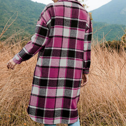 💥Limit Time 49% OFF💕Women's Plaid Print Long Sleeve Warm Tweed Coat