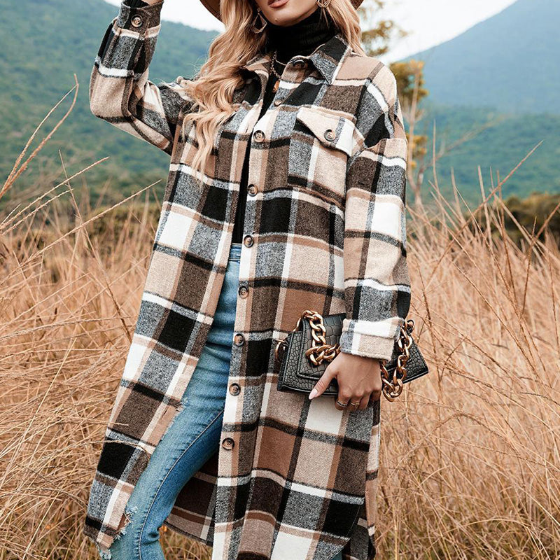 💥Limit Time 49% OFF💕Women's Plaid Print Long Sleeve Warm Tweed Coat