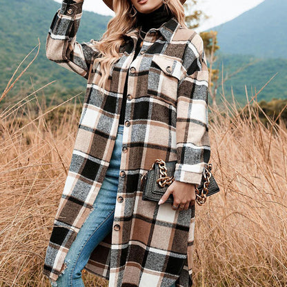 💥Limit Time 49% OFF💕Women's Plaid Print Long Sleeve Warm Tweed Coat