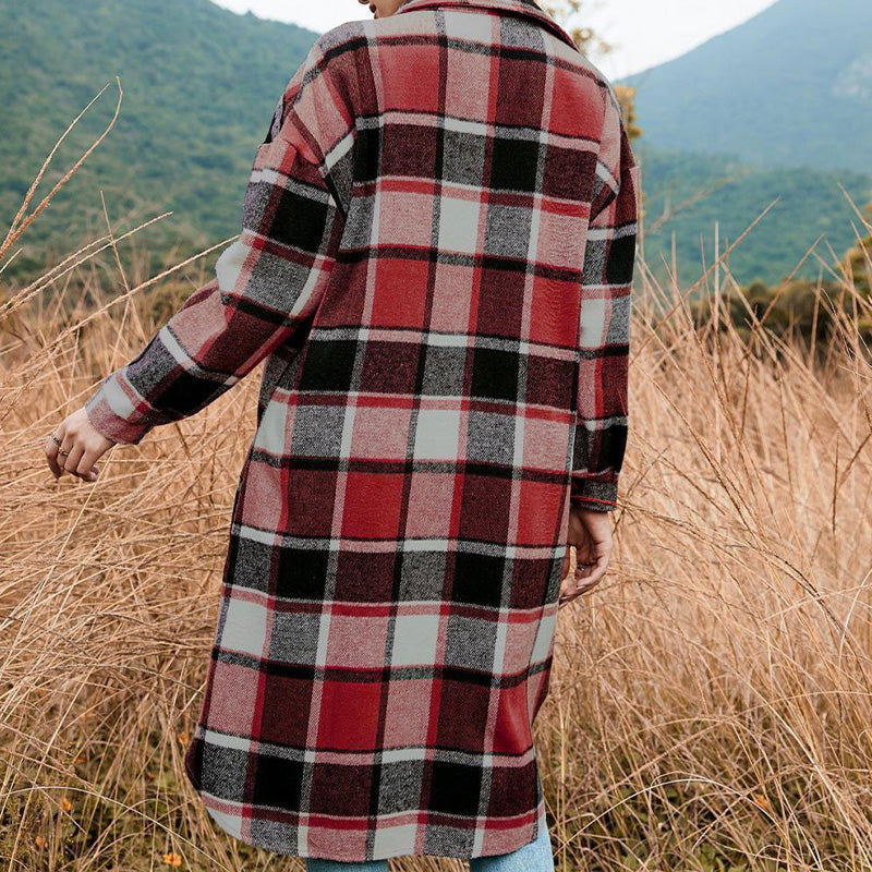 💥Limit Time 49% OFF💕Women's Plaid Print Long Sleeve Warm Tweed Coat