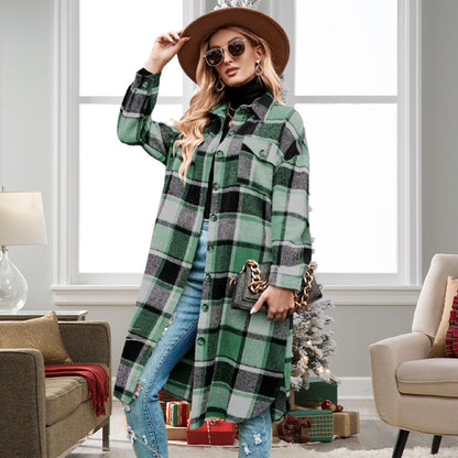 💥Limit Time 49% OFF💕Women's Plaid Print Long Sleeve Warm Tweed Coat