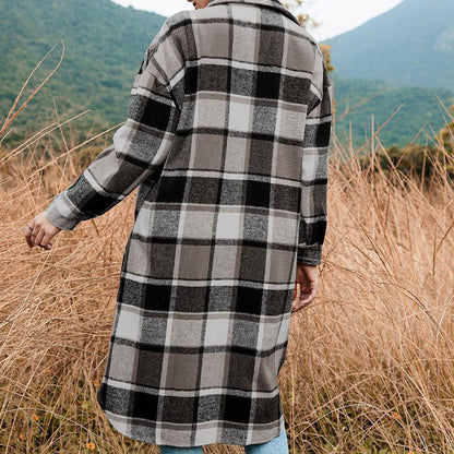 💥Limit Time 49% OFF💕Women's Plaid Print Long Sleeve Warm Tweed Coat