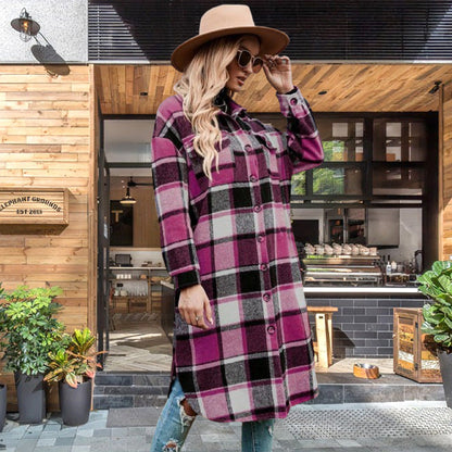 💥Limit Time 49% OFF💕Women's Plaid Print Long Sleeve Warm Tweed Coat