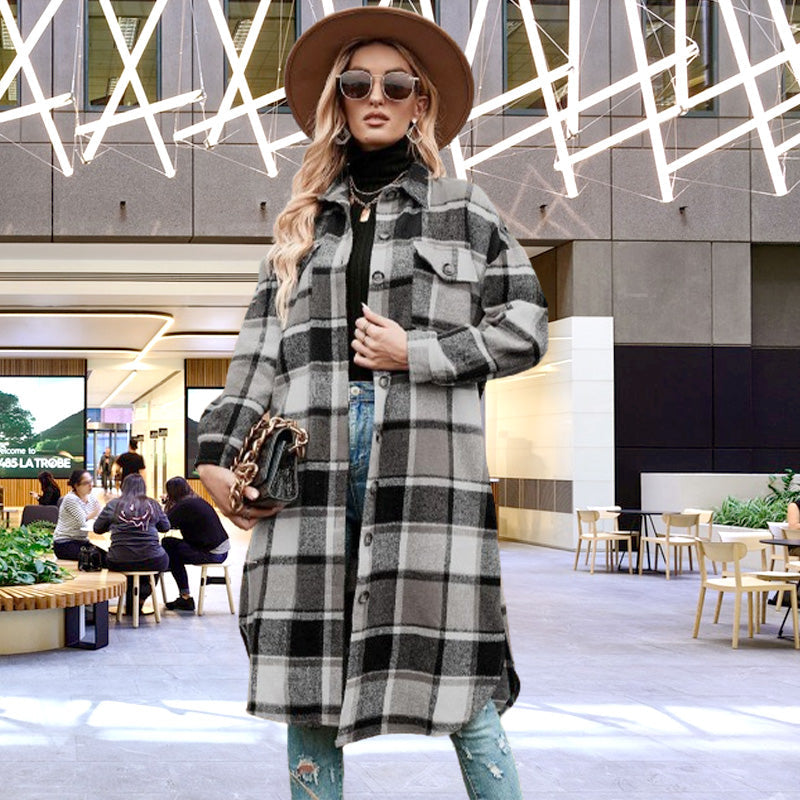 💥Limit Time 49% OFF💕Women's Plaid Print Long Sleeve Warm Tweed Coat