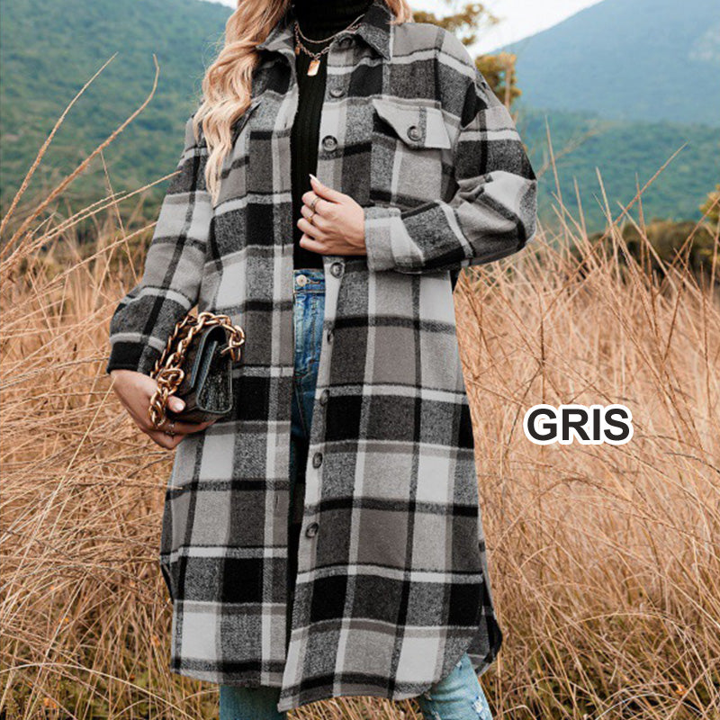 💥Limit Time 49% OFF💕Women's Plaid Print Long Sleeve Warm Tweed Coat