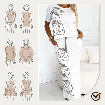 💕Women's casual two-piece floral T-shirt and mid-length skirt set