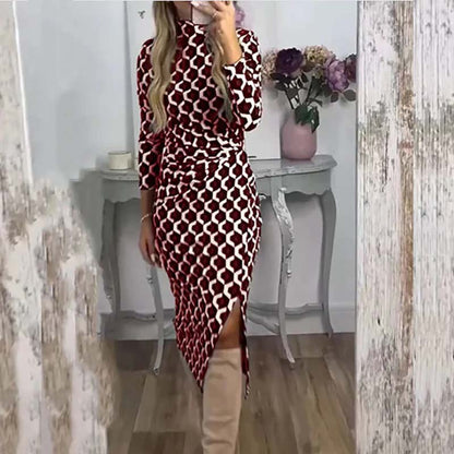 🍂Women's Sleek Geometric Print Side Slit Dress