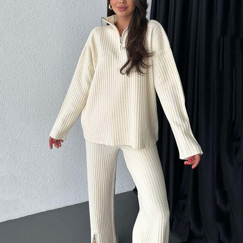 💥Women's Cozy Ribbed Knit Two-Piece Set with Slit-Leg Pants💕