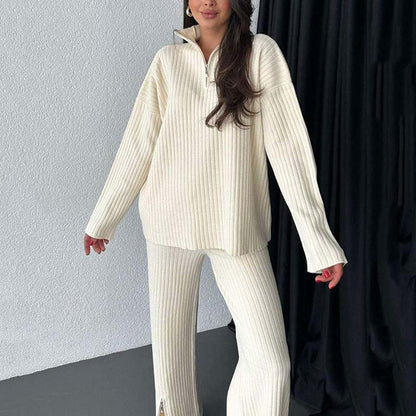 💥Women's Cozy Ribbed Knit Two-Piece Set with Slit-Leg Pants💕